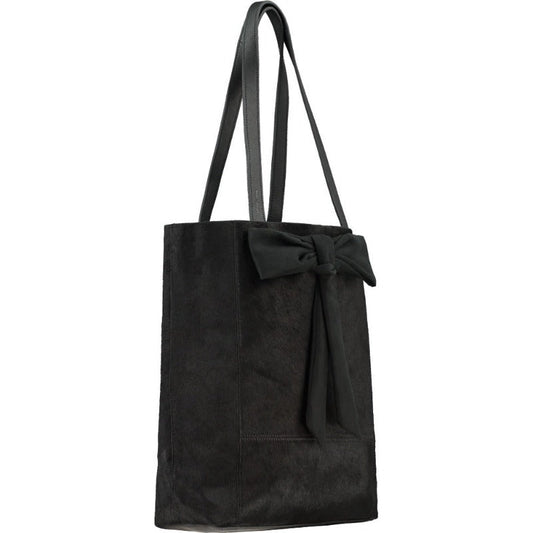 Black Hair On Hide Bow Leather Tote