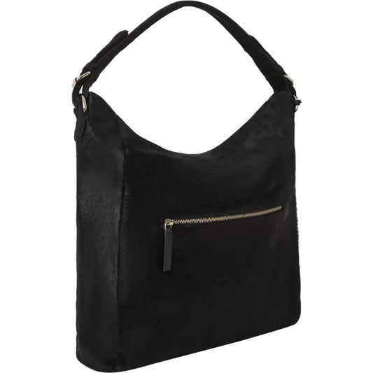 Black Calf Hair Leather Top Handle Grab Bag 